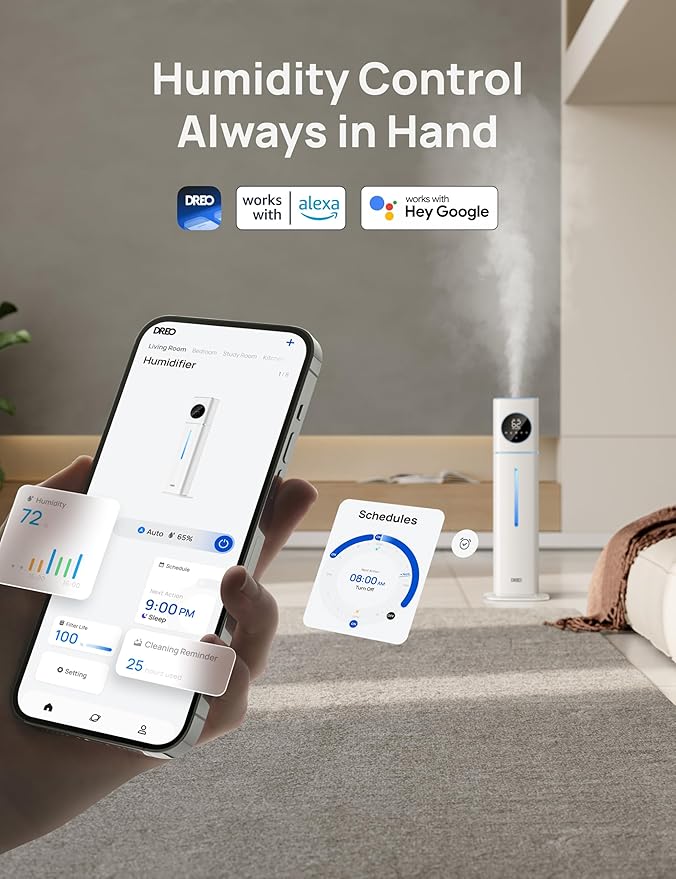 Dreo 11L Smart Humidifier Large Room 700 ft², 100H Cool Mist Air Humidifiers for Bedroom, Top-Fill Self-Cleaning Tank, 26dB, Auto Mode, Aroma Box, RGB Light, Remote & APP Control, Baby, Plant, Blue-CubbioJoy