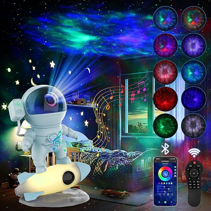 Astronaut Galaxy Projector for Bedroom, Star Projector Galaxy Light with App & Remote Control, White Noises, Bluetooth Speaker, Rocket Night Light for Kids, Ceiling, Gifts, Room Decor-CubbioJoy