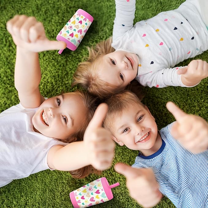 Kid Insulated Stainless Steel Tumbler with Silicone Straw, 12oz Sippy Cup for Kids (Playful Hearts)-CubbioJoy