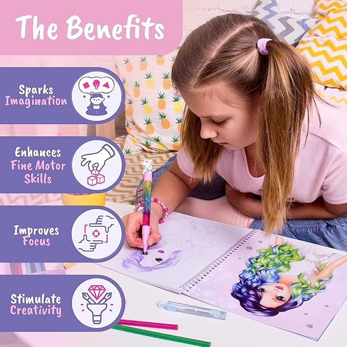 BSCOOL - Drawing, Coloring & Activity Book. Create Hairstyles with Stickers and Guides. Fashion Design Sketchbook for Kids 5 and up. Little Designer Creativity Book - Fashion Design for Kids-CubbioJoy