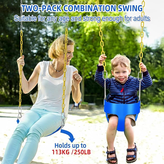 AGPTEK Toddler Swing Set, Heavy Duty Bucket Swing with Adjustable Rope, Toddler Cute Shape with 250 LB and 150 LB Capacity - Blue-CubbioJoy