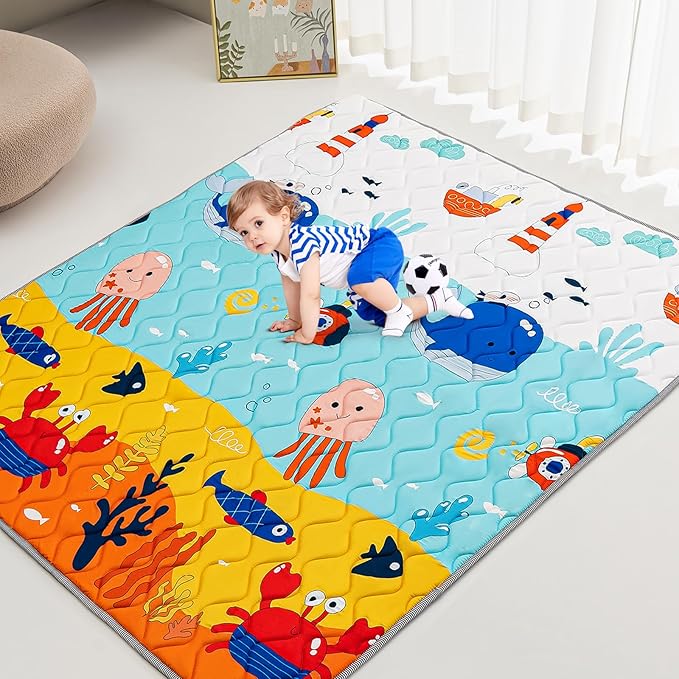 Baby Play Mat - Thicken 71x59 Inch Soft Foam Crawling Mat for Playpen & Floor, Non-Slip Waterproof Playmats for Infants & Toddlers, Portable Foldable & Machine Washable, Ocean World-CubbioJoy