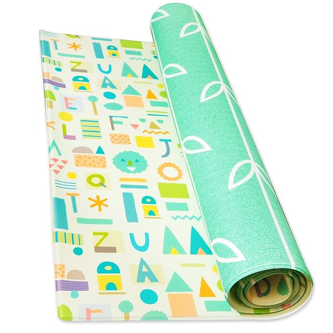 Baby Care Play Mat (Large, Sea Petals - Green) Original One-Piece Reversible Rollable Waterproof Play Mat for Infants, Babies, Toddler, and Kids-CubbioJoy