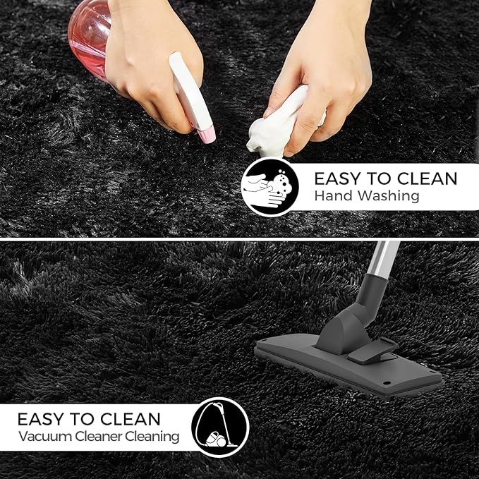 5X8 Ultra Soft Rug for Living Room, Fluffy Shag Area Rug for Bedroom, Modern Shaggy Carpets Fuzzy Rug for Teens Dorm Nursery Home Decor Aesthetic, Upgrade Anti-Skid Durable, Black-CubbioJoy