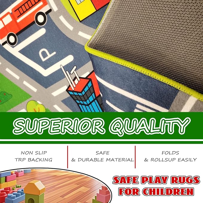 Car Rug Play Mat - Car Train Rugs Playroom Mat, Kids Rugs for Bedroom Road Rug with City Map Design Kid Room Decor, 59x31.49 lnches-CubbioJoy