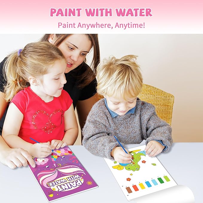 2PCS Paint with Water Books for Kids, Unicorn & Mermaid Watercolor Paint Book Set for Kids,Toddlers Water Color Coloring Painting Drawing Set,Mess Free Toys Gifts for Girls Age 3 4 5 6 7 8-CubbioJoy