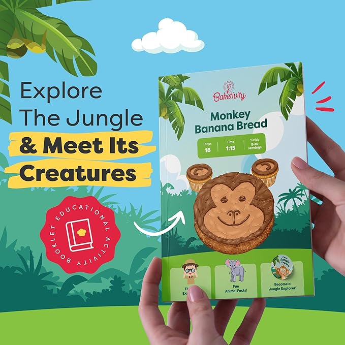 BAKETIVITY Monkey Banana Bread Kids Baking Kit | Banana Cake Kids Baking Set for Girls & Boys | Baking Set for Kids with Pre-Measured Ingredients | Perfect Family Gifts for Cooking Lovers Ages 6-12-CubbioJoy