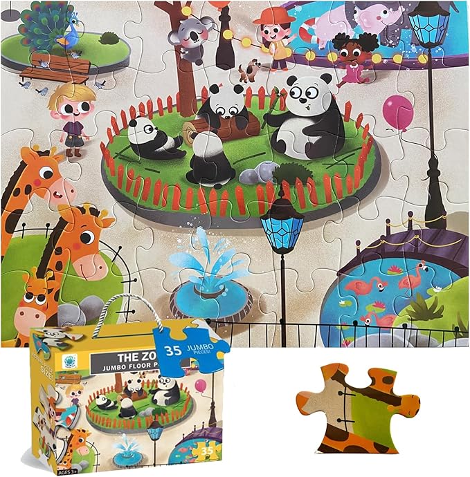 Jumbo Floor Puzzle for Kids, Large Jigsaw Puzzles 35 Piece for Kids Ages 3-5,Preschool Learning & Education Toys, Gifts for 4-8 Year Old Boys and Girls (Panda Animals)-CubbioJoy
