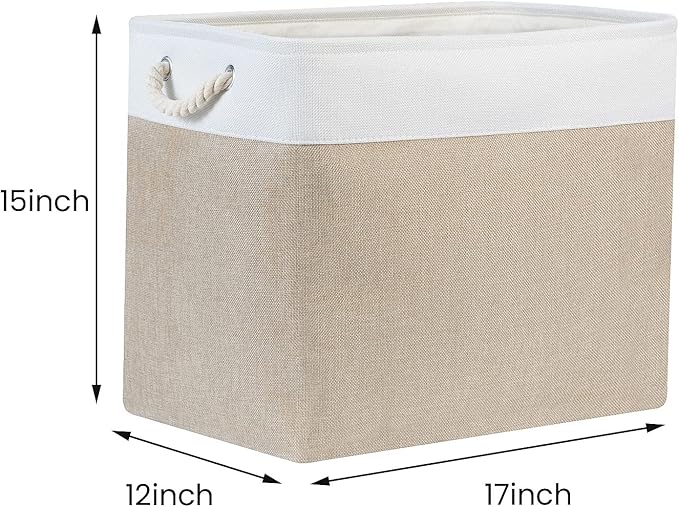Bidtakay Storage Baskets for Shelves 17x12x15 in Beige Clothes Bins Storage for Closet Set of 2 Large Organization Baskets for Bedroom Blankets Dog Toy Basket Nursery Baby Baskets with Handles-CubbioJoy