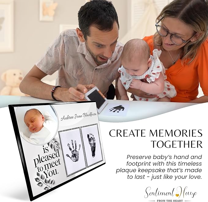 Inkless Hand and Footprint Kit, Baby Keepsake Plaque & Baby Shower Gifts - Ideal as Mom To Be Gift, Nursery Picture Frames, Clean Touch Hand and Footprint Kit (Style 1 - Design 5)-CubbioJoy