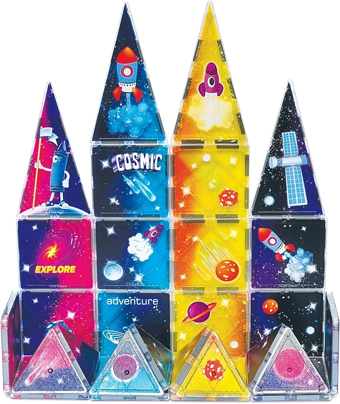 CreateOn Crayola Cosmic Magnetic Tiles, Building Set for Kids, Magnetic Building Toys for Kids, STEM Learning Toys for Boys and Girls Ages 3 and Up, 40-Piece Set (Cosmic)-CubbioJoy