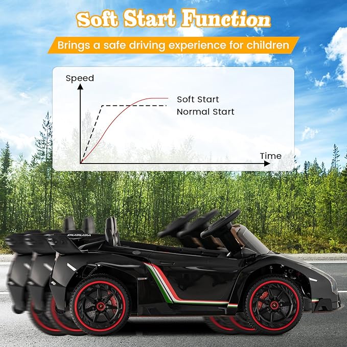 Costzon Ride on Car, Lamborghini Licensed 12V Battery Powered 4WD Sports Car with Remote Control, 3 Speeds, Hydraulic Doors, LED Lights, Towing Wheel, Horn, Music, Electric Vehicle for Kids Aged 3-8-CubbioJoy