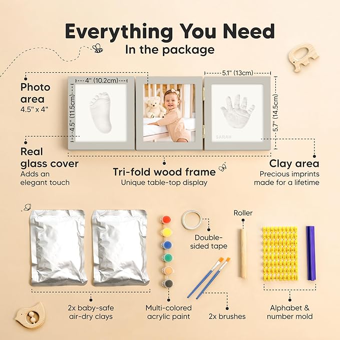 Baby Shower Gifts for Boys, Girls - Baby Hand and Footprint Kit, Newborn Handprint Kit, Keepsake Photo Frame, Nursery Picture Frame, Gender-Neutral Newborn Keepsake Gifts (Cloud Gray)-CubbioJoy