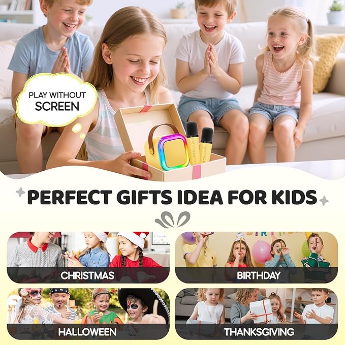 IROO Mini Karaoke Machine for Kids, 2025 TOP Toys Birthday Gifts Ideas for Girls Ages 4, 5, 6, 7, 8, 9, 10, 12+ Years Old, Portable MP3 Player with 2 Wireless Mics for Party-CubbioJoy