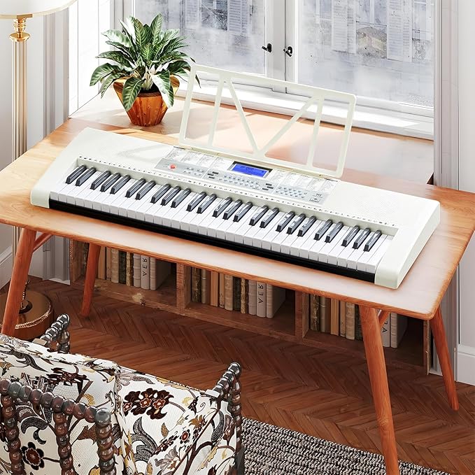 61 Key Piano Keyboard, Electric Keyboard Piano with Light-Up Keys, 255 Tones/Rhythms, Smart Learning System, Headphone, Microphone, Keyboard Stand, Stool, Stickers, Piano Keyboard Set for Beginners-CubbioJoy