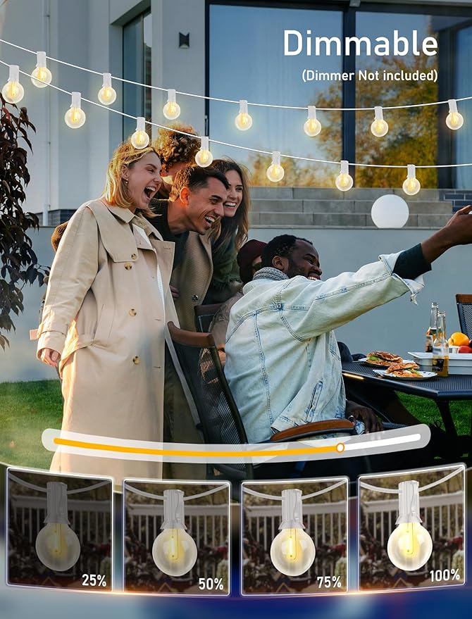 25Ft LED Outdoor String Lights, G40 Globe Patio String Lights Waterproof with 27 Shatterproof Bulbs, Hanging Outdoor Christmas Decorations Lights for Backyard Garden Bistro Wedding Party Decor, White-CubbioJoy