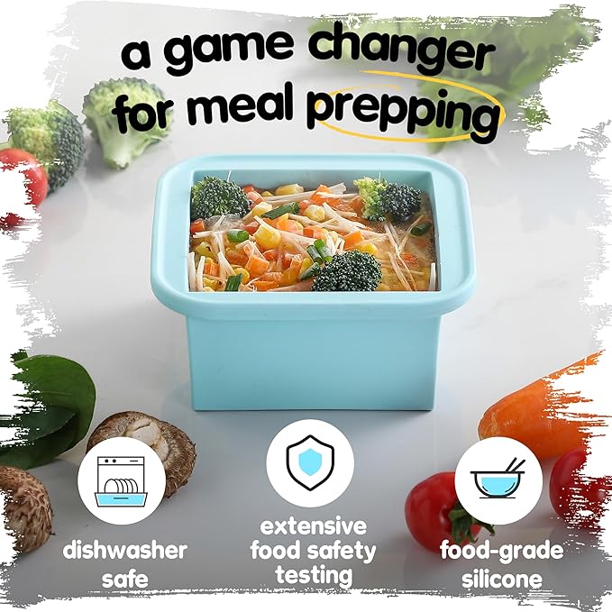 2-Cup Silicone Freezer Trays with Lids – Perfect for Meal Prep, Portion Control, and Easy Freezing-Meal Prep Container Molds for Soup,Leftovers (Aqua, 4 Pack)-CubbioJoy