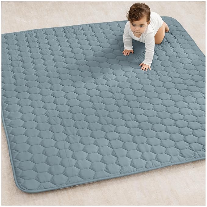 Comfy Cubs Square Kids Play Mat - 56 x 56 inches Soft Quilted Baby Floor Mat with Non-Slip Bottom - Plush Design for Toddlers' Playtime and Relaxation - Comfortable and Durable - Pacific Blue-CubbioJoy