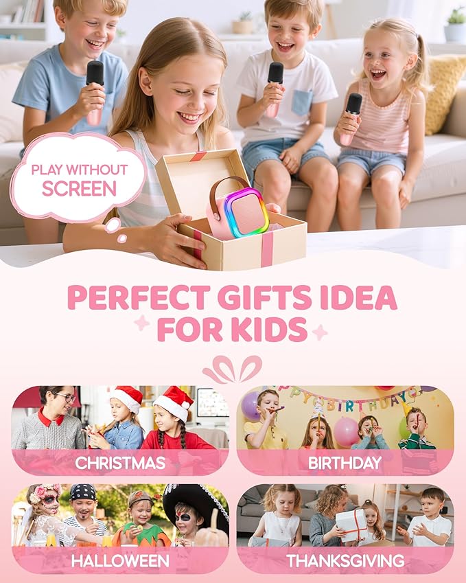 IROO Mini Karaoke Machine for Kids, 2025 TOP Toys Birthday Gifts Ideas for Girls Ages 4, 5, 6, 7, 8, 9, 10, 12+ Years Old, Portable MP3 Player with 3 Wireless Mics for Party-CubbioJoy