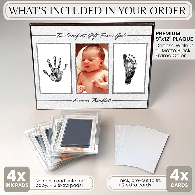 Inkless Hand and Footprint Kit, Baby Keepsake Plaque & Baby Shower Gifts - Ideal as Mom To Be Gift, Nursery Picture Frames, Clean Touch Hand and Footprint Kit (Style 2 - Design 1)-CubbioJoy