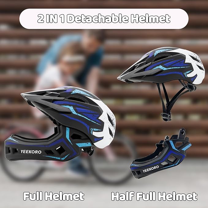 Kids Bike Helmet with Chin Guard, Adjustable Detachable Children’s Full Face Helmet for Girls and Boys, Cycling Helmets Skateboard, Scooter-CubbioJoy