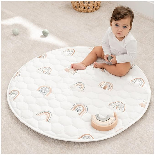 Comfy Cubs Round Kids Play Mat -Small 36 inches Soft Quilted Baby Floor Mat with Non-Slip Bottom - Plush Design for Toddlers' Playtime and Relaxation - Comfortable and Durable - Rainbow-CubbioJoy