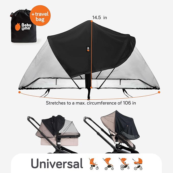 Baby Uma 2-in-1 Mosquito Net for Stroller & Stroller Sun Shade - UPF 50+ Baby Sun Protection, Breathable Blackout Mesh Baby Mosquito Net (+ Travel Bag)-CubbioJoy