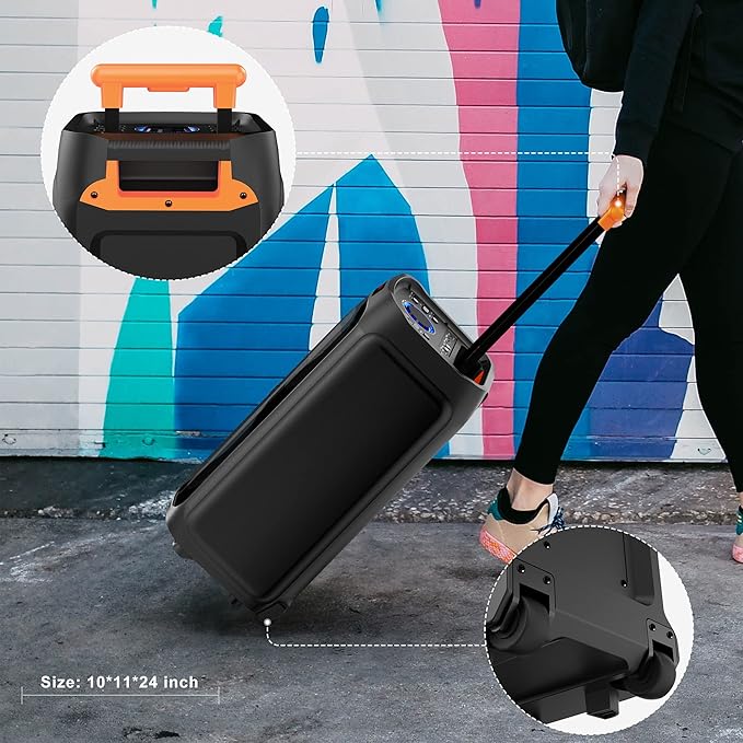 JYX Karaoke Machine with 2 Wireless Microphones for Adults, 8" Big Bluetooth Party Speaker with 500W Peak Power, PA System with LED Disco Light, Rolling Wheels and Trolley, Perfect for Outdoor Home-CubbioJoy