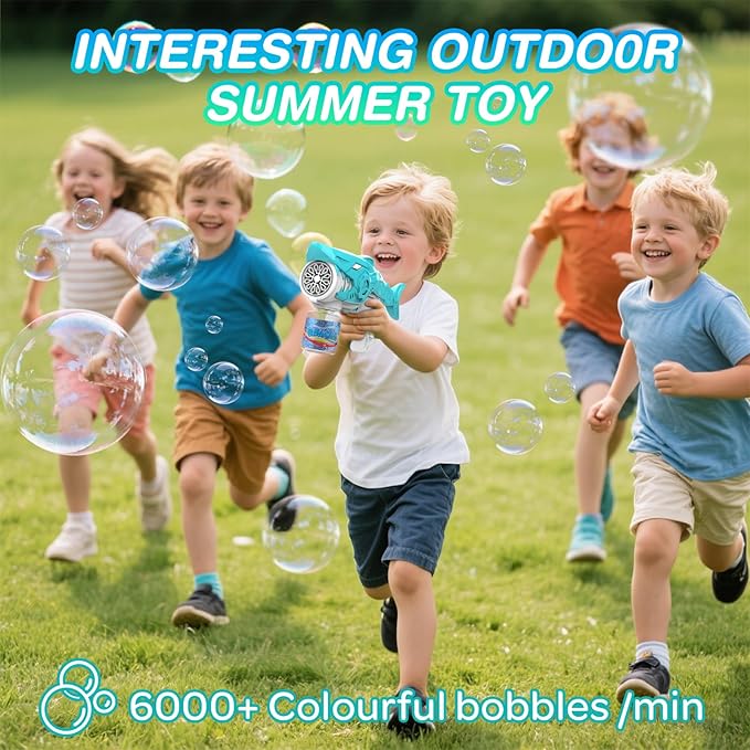 Automatic Bubble Machine Gun for Kids with 2 Bottles 5 Bags of Refill Solution Lights ElectricShark Bubble Gun Toys Outdoor Toys Gifts Wedding Easter Party Favor-CubbioJoy