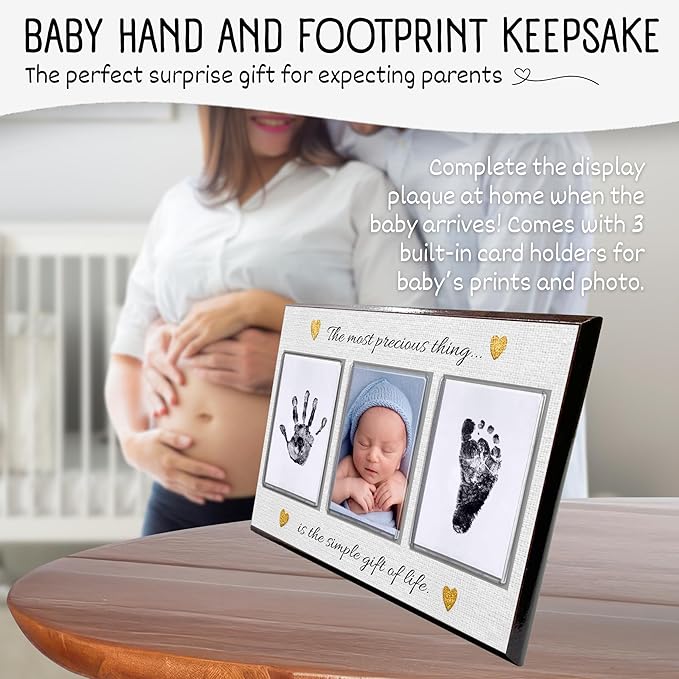 Baby Hand and Footprint Kit with Photo & Birth Details, Inkless Hand and Footprint Kit, Newborn Keepsake Plaque, Baby Shower Gifts (STYLE 2 (Baby Shower) (Most Precious Thing))-CubbioJoy