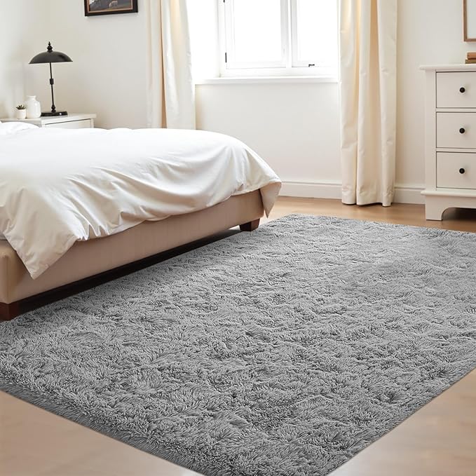4x6 Area Rug for Living Room: Fluffy Shag Soft Washable Rugs Fuzzy Plush Indoor Carpet for Bedroom Nursery Playroom Dorm Kids Girls Boys Room (Grey, 4'x6')-CubbioJoy