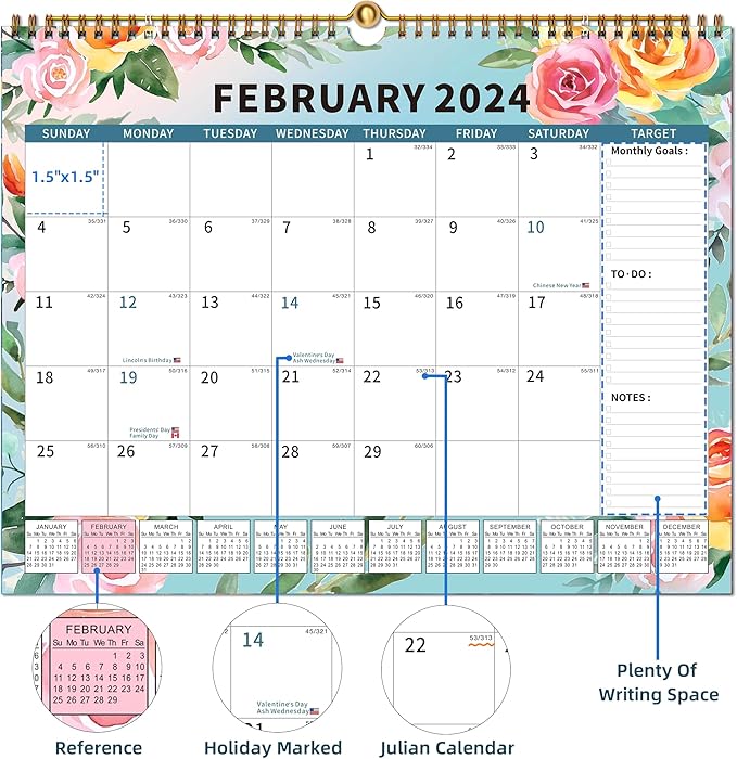 Calendar 2024-2025 Planner Wall Hanging Spiral Bound Magnetic Fridge Calendars 15" x 12", Use Jan 2024 - Jun 2025-CubbioJoy