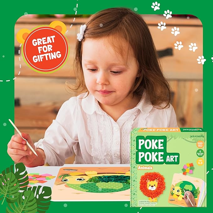 jackinthebox Poke Poke Art – Animals Theme, Mess-Free Fabric Art and Craft, Flower Pressing Kits, Gift for Kids, Girl Gifts, Boy Gift, Toys for Girls and Boys Ages 4 5 6 7 8-CubbioJoy