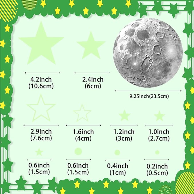 965 PCS Glow in The Dark Stars and Moon for Ceiling, Luminous Stars and Planet Wall Decals, Kids Room Decor, Glowing Galaxy Wall Stickers for Nursery Decorations (Green)-CubbioJoy