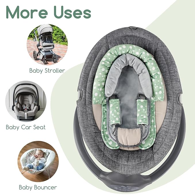 Baby Car Seat Head Support for Newborn, GFU 2 in 1 Infant Car Seat Head Body Support with Strap Pads, Soft Stroller Cushion Pillow Insert for Girls and Boys, Fits for Stroller, Swing, Green-CubbioJoy