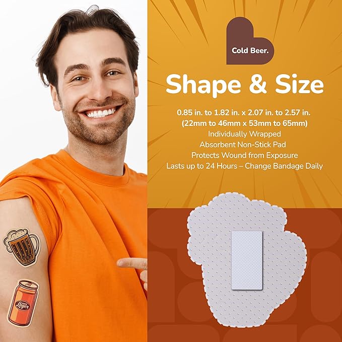 BioSwiss Bandages, Cold Beverage Shaped Self Adhesive Bandage, Latex Free Wound Care, Fun First Aid Kit Supplies for Adults, 50 Count-CubbioJoy