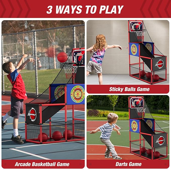 Basketball Arcade Game Indoor Outdoor, Kids Basketball Hoop with 4 Balls & Pump, Single Shot Basketball Game at Home, Carnival Games Sport Toys Gifts for Boys Girls Teens-CubbioJoy