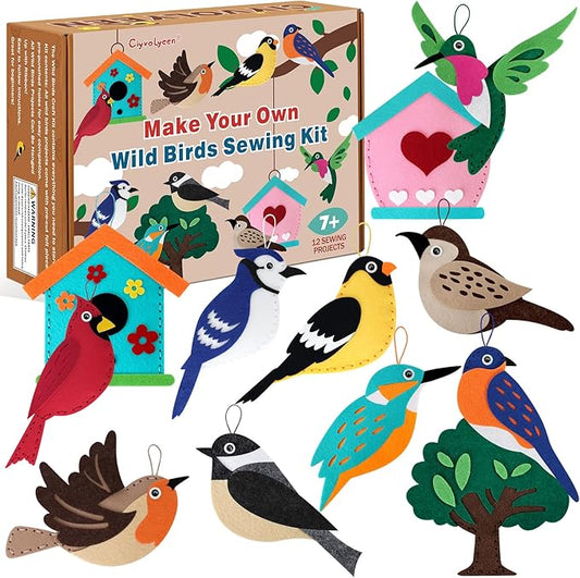 CiyvoLyeen Wild Birds Sewing Craft Kit Animal Sewing Kit for Boys and Girls Beginners Set of 12 Sewing Projects Gift for Kids-CubbioJoy