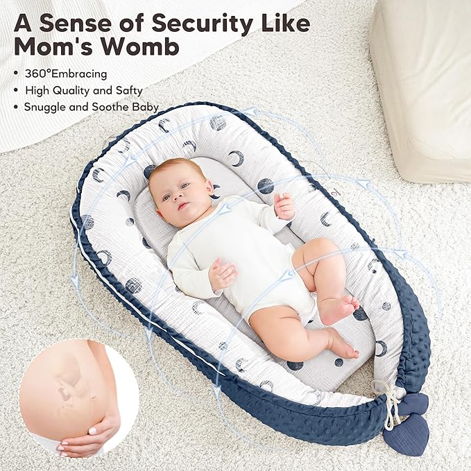 Baby Lounger - Infant Lounger Pillow for Newborn 0-24 Months, Soft, Breathable & Portable Baby Lounger Pillow for Boys & Girls, Cozy Baby Floor Seat for Home & Travel (Bluemoon)-CubbioJoy