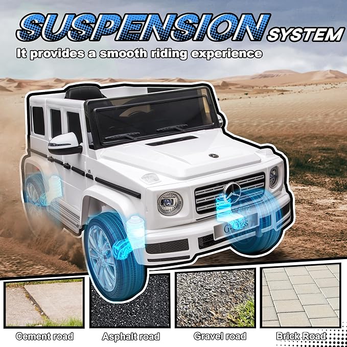 Aosom 12V Kids Electric Car, Mercedes Benz G500 Licensed Battery Powered Ride on Truck for Kids with Remote Control, Headlights, Music, Suspension & Storage for Boys and Girls, White-CubbioJoy