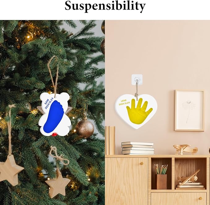 Baby Handprint Footprint Keepsake Ornament Kit, Personalized Baby Foot Printing Kit for Newborn Clay Impression Handmade DIY Imagination to Create-CubbioJoy