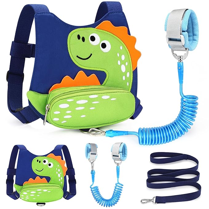 Accmor Toddler Harness Leash, Cute Dinosaur Kids Harness Children Leash with Anti Lost Wrist Link for Outdoor Travel, Adorable Child Leash Walking Harness Wristband Assistant Strap for Baby Ages1-4-CubbioJoy