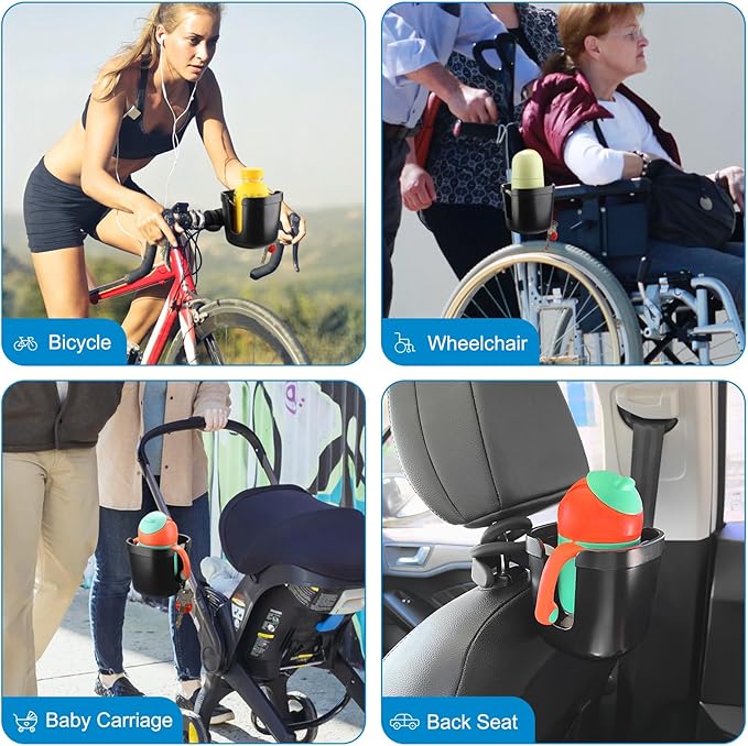 Accmor Stroller Cup Holder, Universal Cup Holder with Silicone Gooseneck Arm, Bike Cup Holder, 360° Rotatable Large Caliber Drinks Holder for Stroller, Bike, Wheelchair, Walker-CubbioJoy