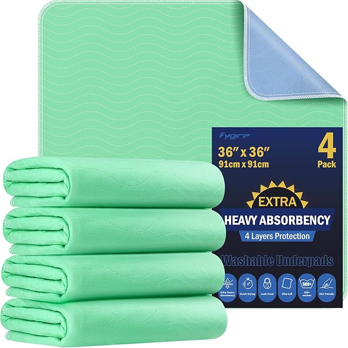 4 Pack 36” x 36” Extra Heavy Absorbency Washable Underpads, Waterproof Quick Drying Nursing Pads Incontinence Bed Pads, Reusable Washable Pee Pads for Dogs, Diaper Changing & Adults-CubbioJoy