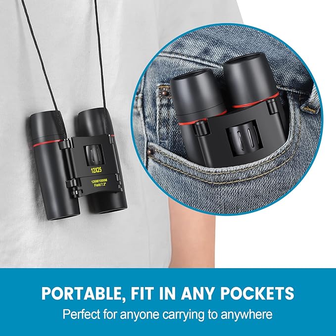12X25 Mini Pocket Binoculars Compact, Small Lightweight Foldable for Adults Kids Bird Watching, Travel, Opera Concert, Hiking, Cruise, Football Game Green-CubbioJoy