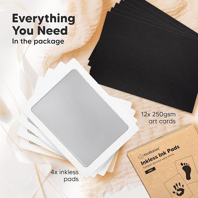 4-Pack Inkless Baby Hand and Footprint Kit - Mess Free Ink Pad for Newborn Keepsake, Dog Nose & Paw Print Kit, Clean Touch Ink Pad for Baby Hand & Footprints, Ideal New Mom Gifts (Gold/Silver, L)-CubbioJoy