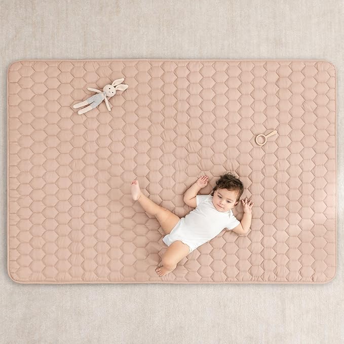 Comfy Cubs Rectangle Kids Play Mat - Medium 48 x 72 inches Soft Quilted Baby Floor Mat with Non-Slip Bottom - Plush Design for Toddlers Playtime and Relaxation - Comfortable and Durable - Blush-CubbioJoy
