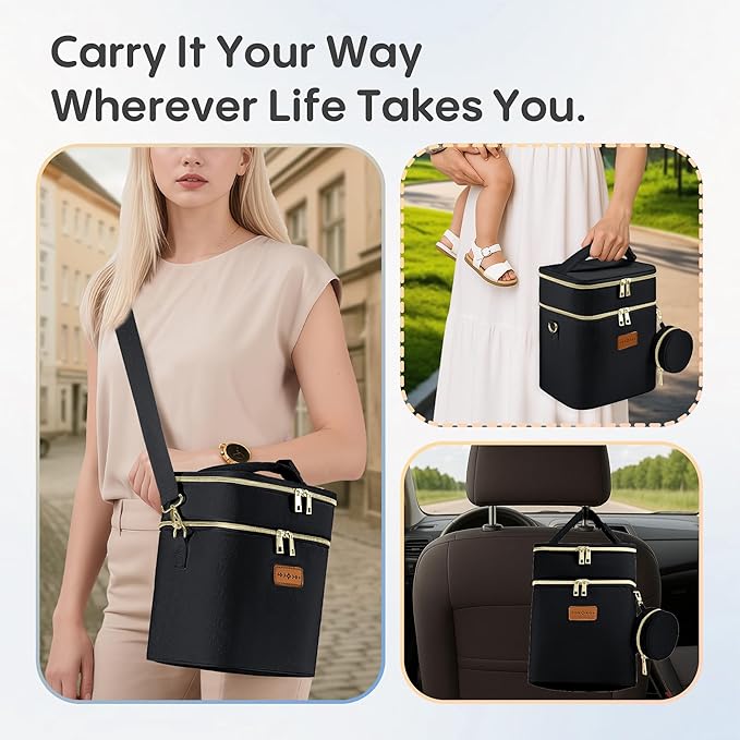 Breastmilk Cooler Bag with Ice Pack & Pacifier Case, Large Double Layer Insulated Baby Bottle Cooler Fits 6 Bottles, Breast Pump Storage Bag for Working Nursing Moms, with Gift Box-CubbioJoy