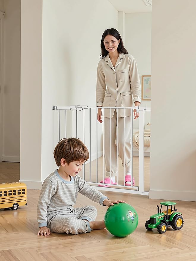 29.5-40.5" Baby Gate for Stairs, Dog Gate for Doorways, Walk Thru Auto Close Metal Baby Safety Gate for The House, Stairs and Doorways, Child Gate Pressure Mounted, Pet Gate for Dog Indoor - White-CubbioJoy