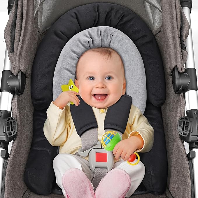 COOLBEBE Upgraded 3-in-1 Babybody Support & Strap Covers Set for Newborn Infant - Extra Soft Car Seat Insert Cushion Pad, Perfect for Carseats, Strollers, Swing, Black-CubbioJoy